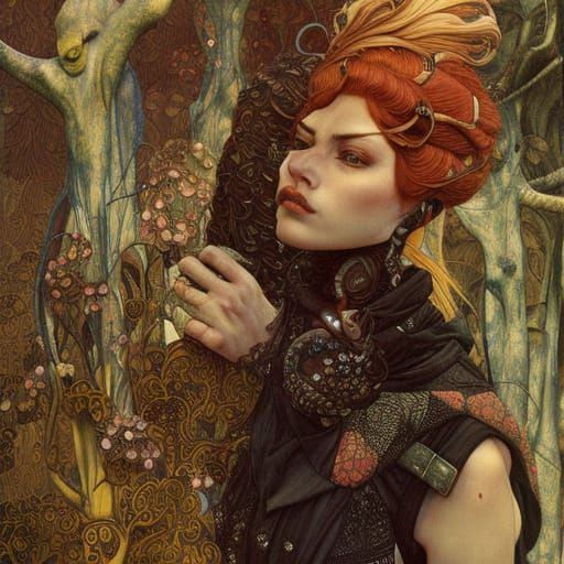 Fantasy Magic Illustration in Art Nouveau Style