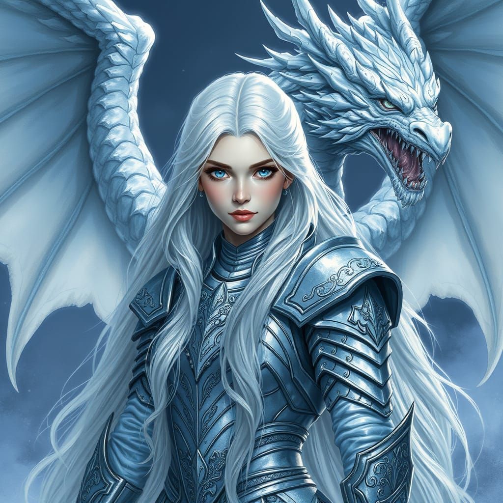 Ethereal Ice Dragon Warrior Maiden in Frost Steel Armor