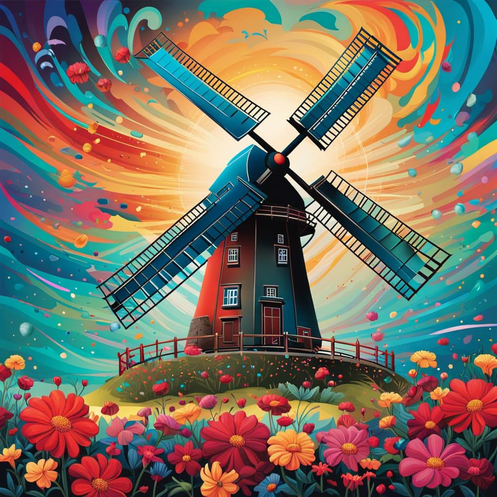 Dutch Windmill in Cosmos: Hyperdetailed Digital Art