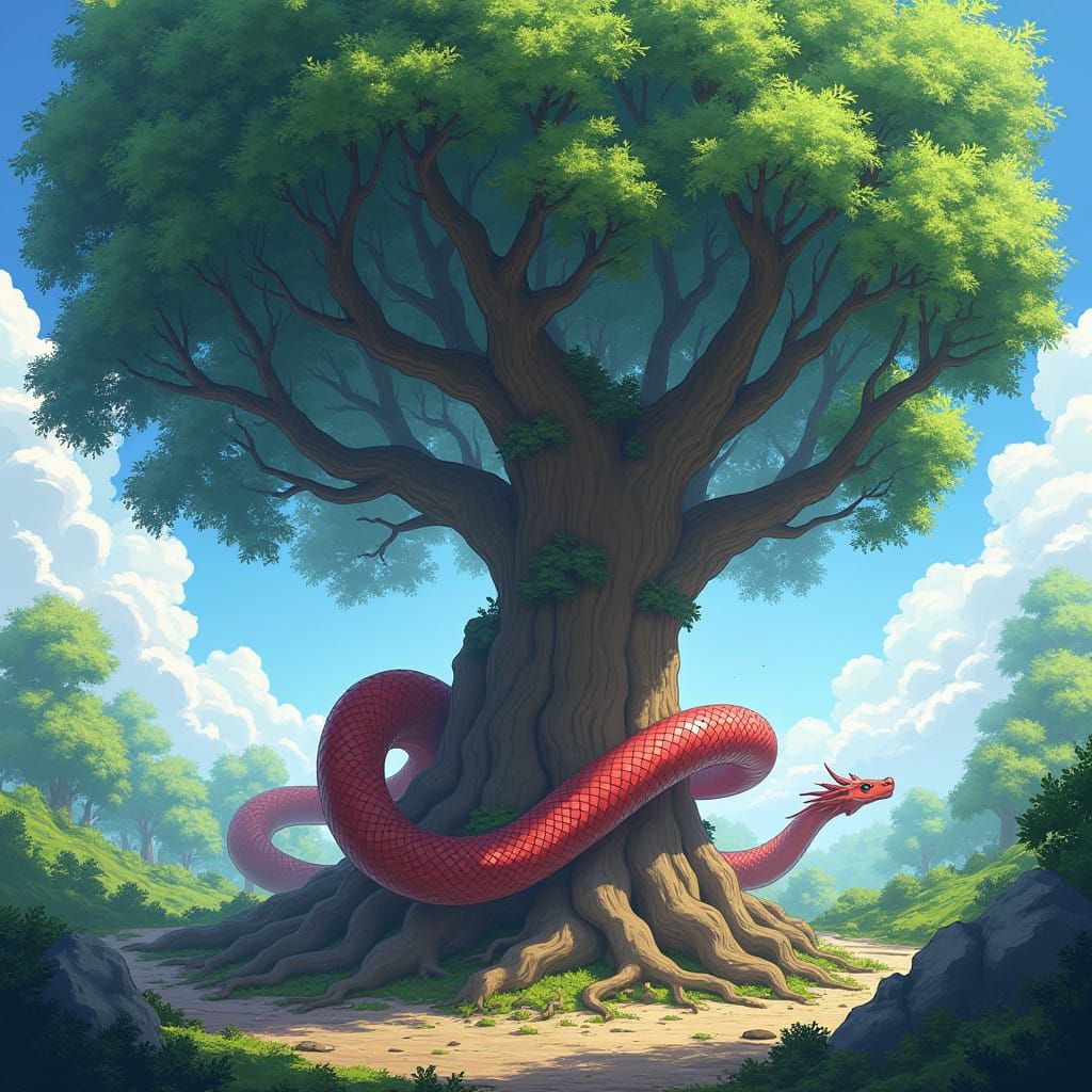 Mighty Norse Serpent Nidhöggr Emerges from Yggdrasil's Roots