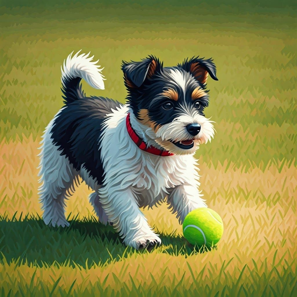 Terrier Plays Ball: Pixel Art Realism