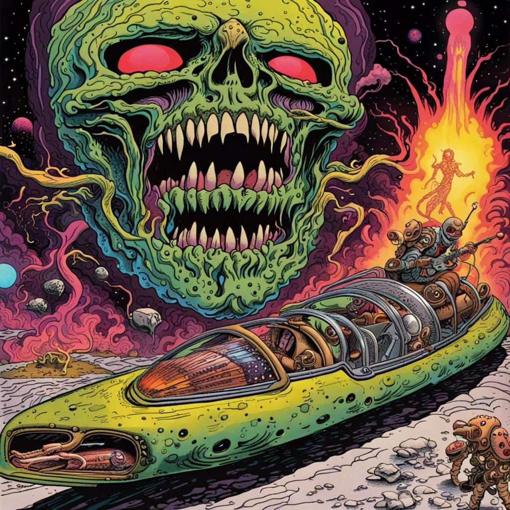 Psychedelic Sci-Fi Death Dragster in Heavy Metal Comic Style