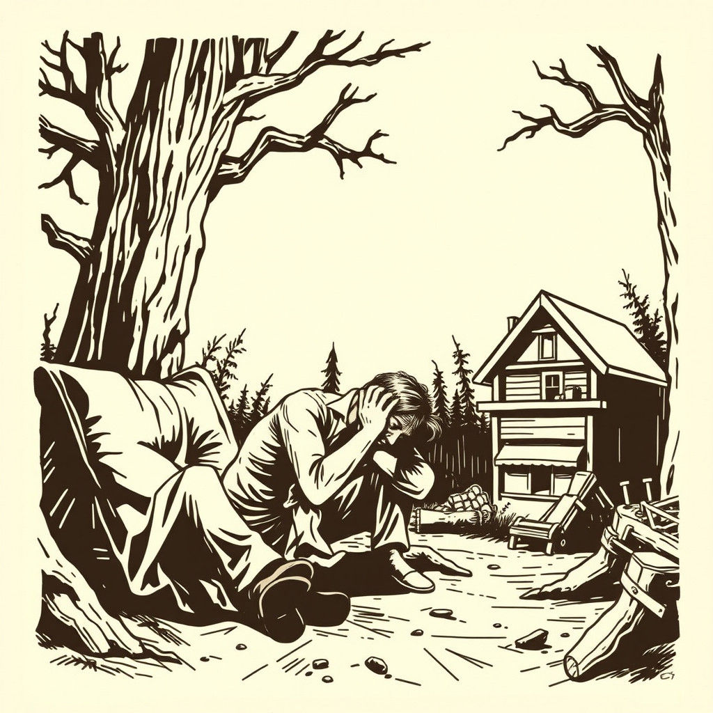 Woodcut Style Image of Crippling Depression