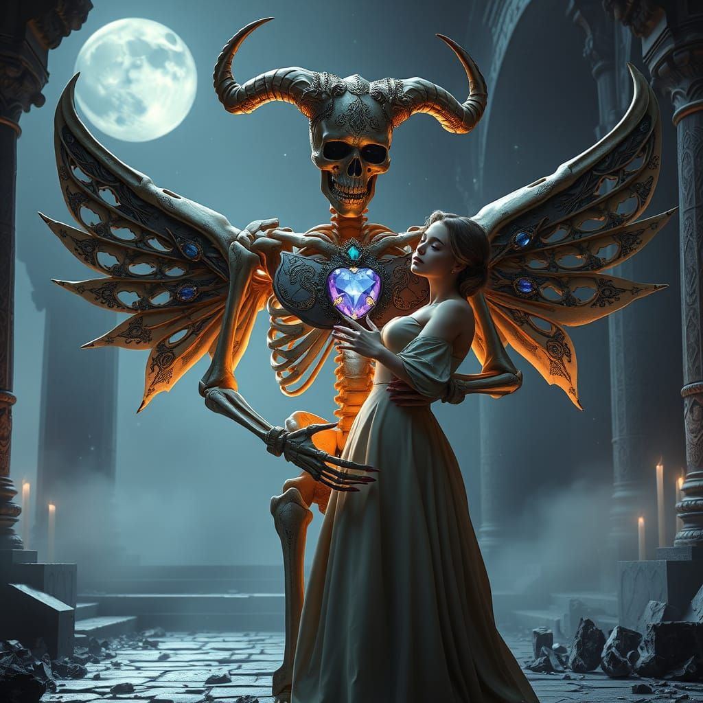 Majestic Skeletal Figure with Jeweled Armor