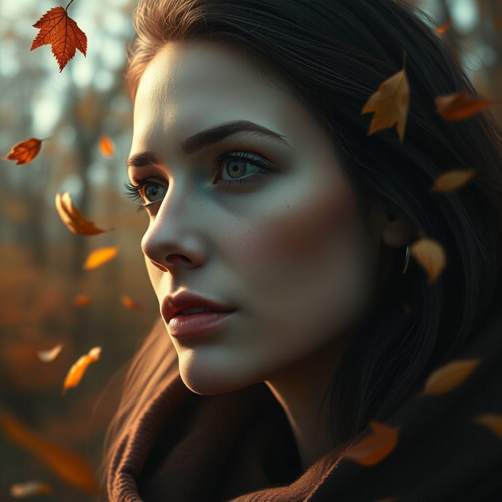 Autumn Goddess Emerges from Falling Leaves