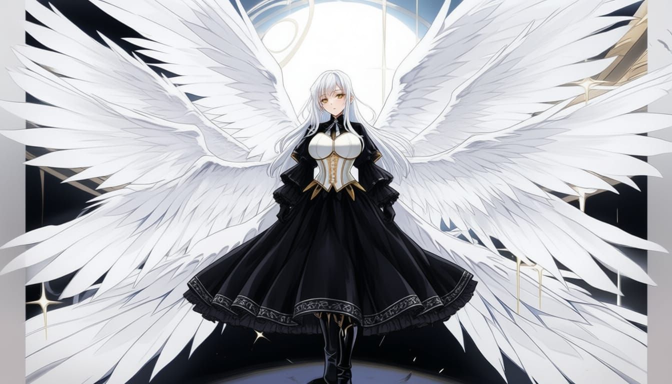 Elegant Angel Gabriel with White Hair and Golden Eyes