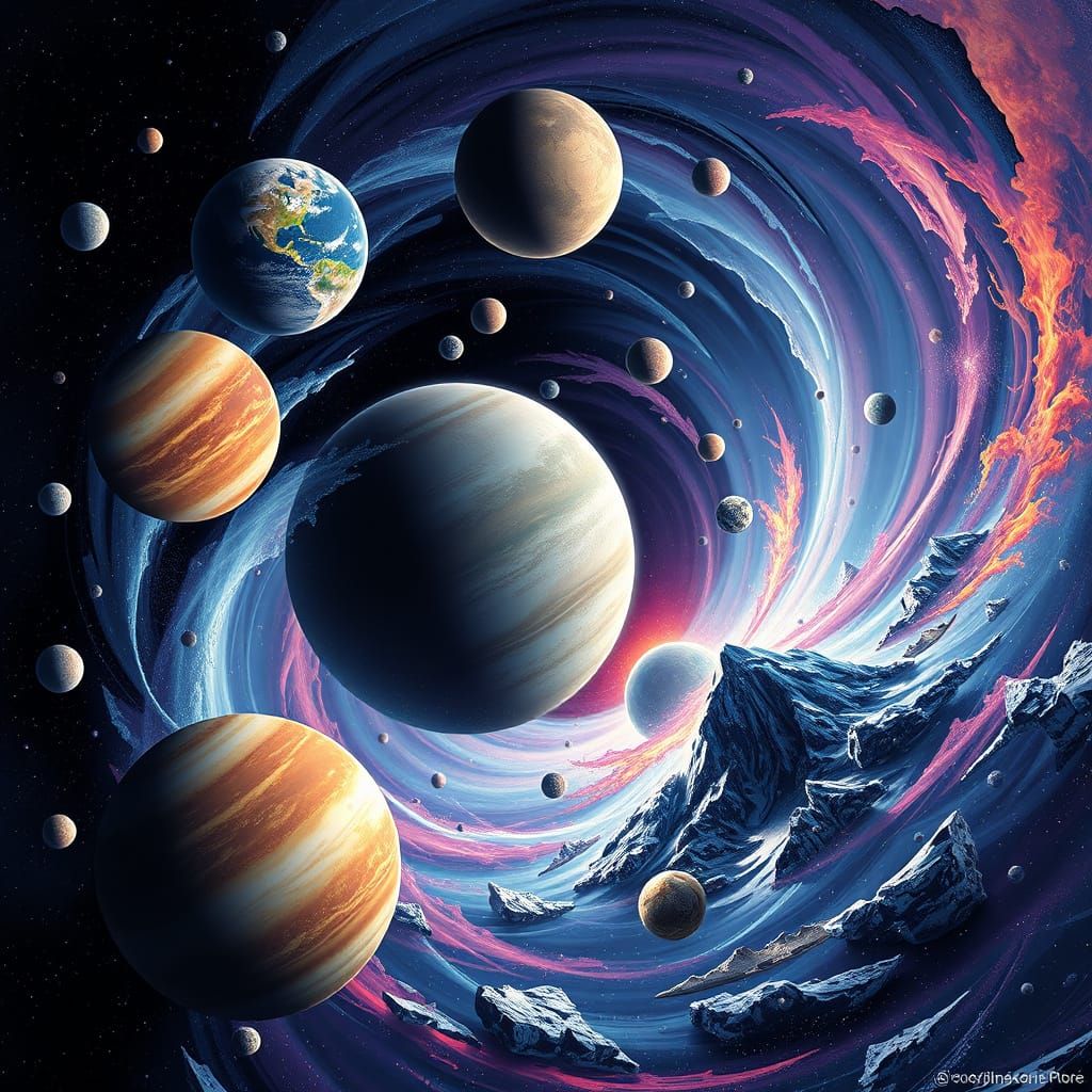 Cosmic Vortex of Celestial Bodies in Swirling Dance