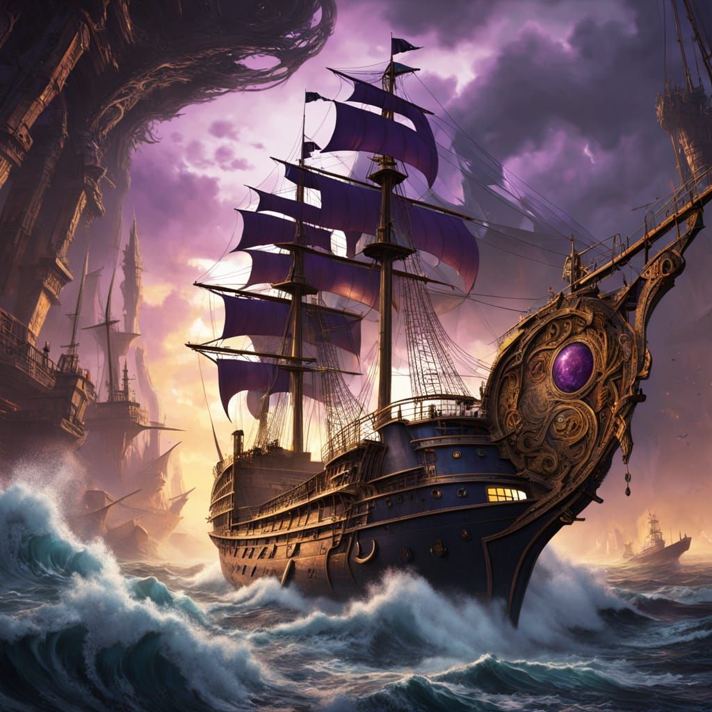 Epic Dark Fantasy Shipwreck Scene in Art Nouveau Style