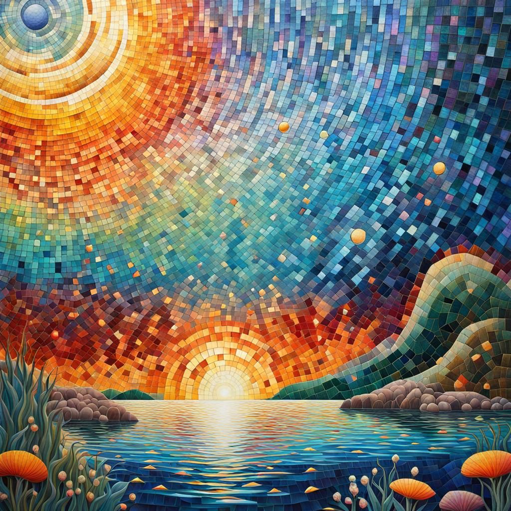 Underwater Paradise: Photorealistic Mosaic in Pastel Rainbow