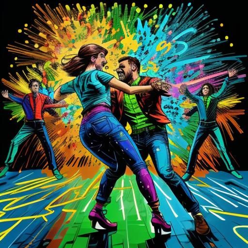 Electric Neon Dance Party in Splash Art Style