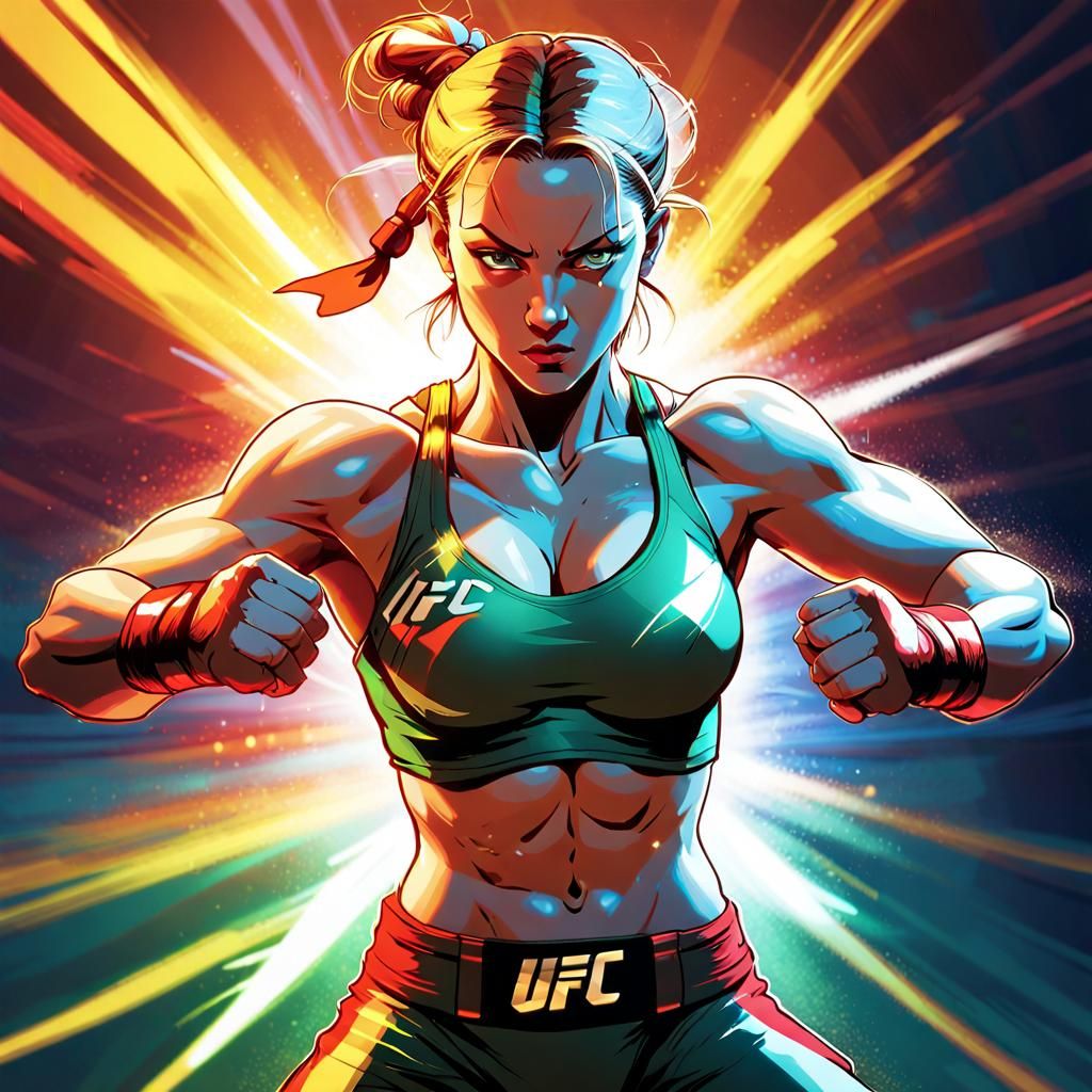 Empowered Female Fighter in High-Intensity Spotlight