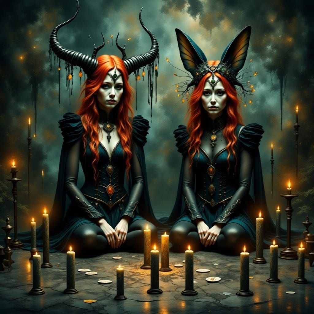 Fae Witches Casting Magic in Chalk Circle