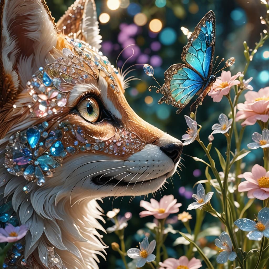 Crystal Butterfly Boops Fox Nose in Enchanted Garden