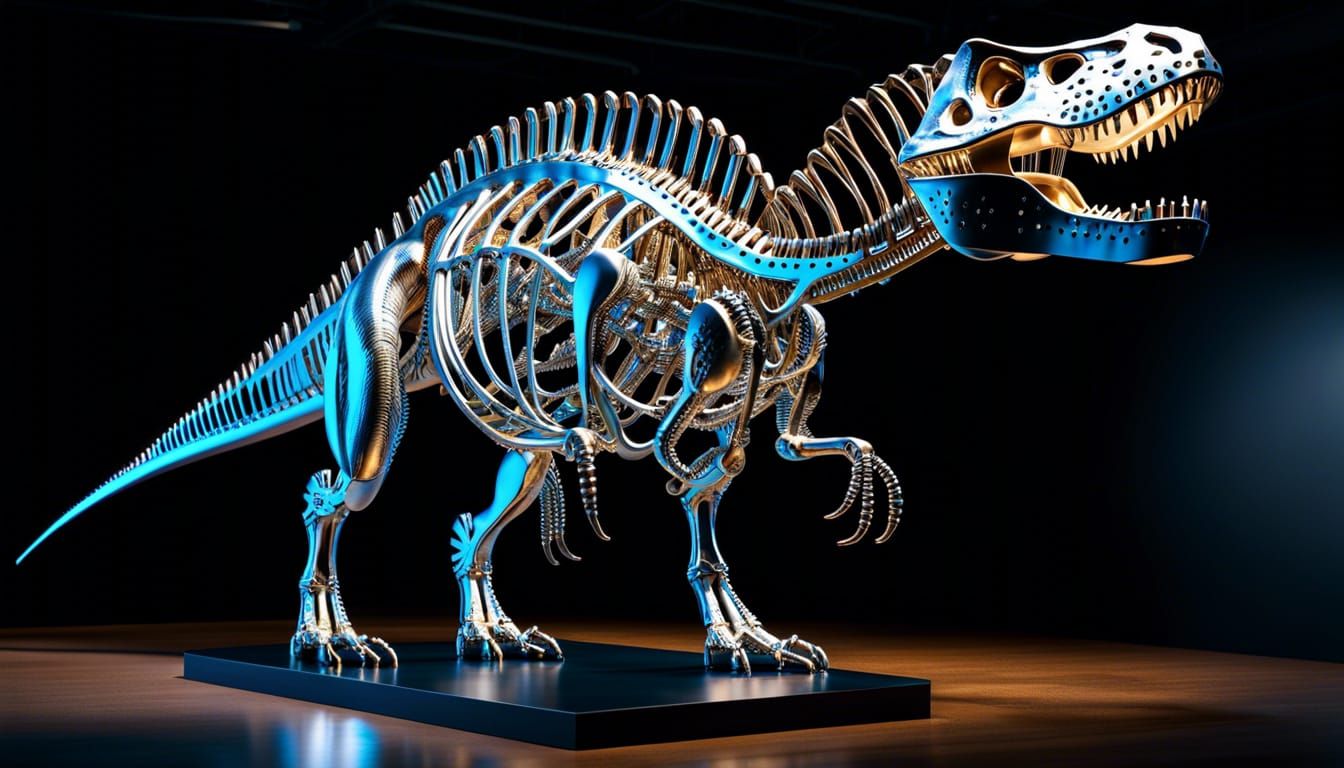 Liquid Mercury T-Rex: Hyperrealistic 3D Data Sculpture