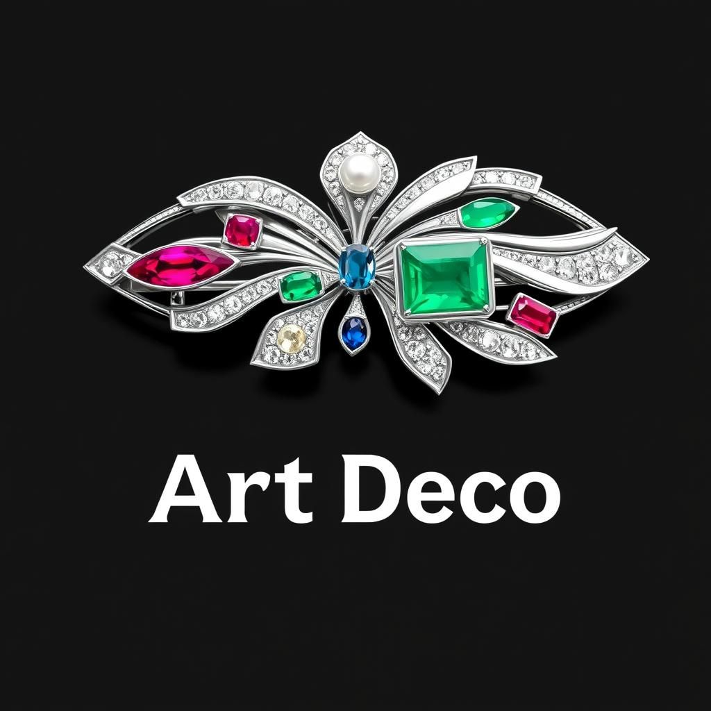 Art Deco Platinum Brooch with Gemstones