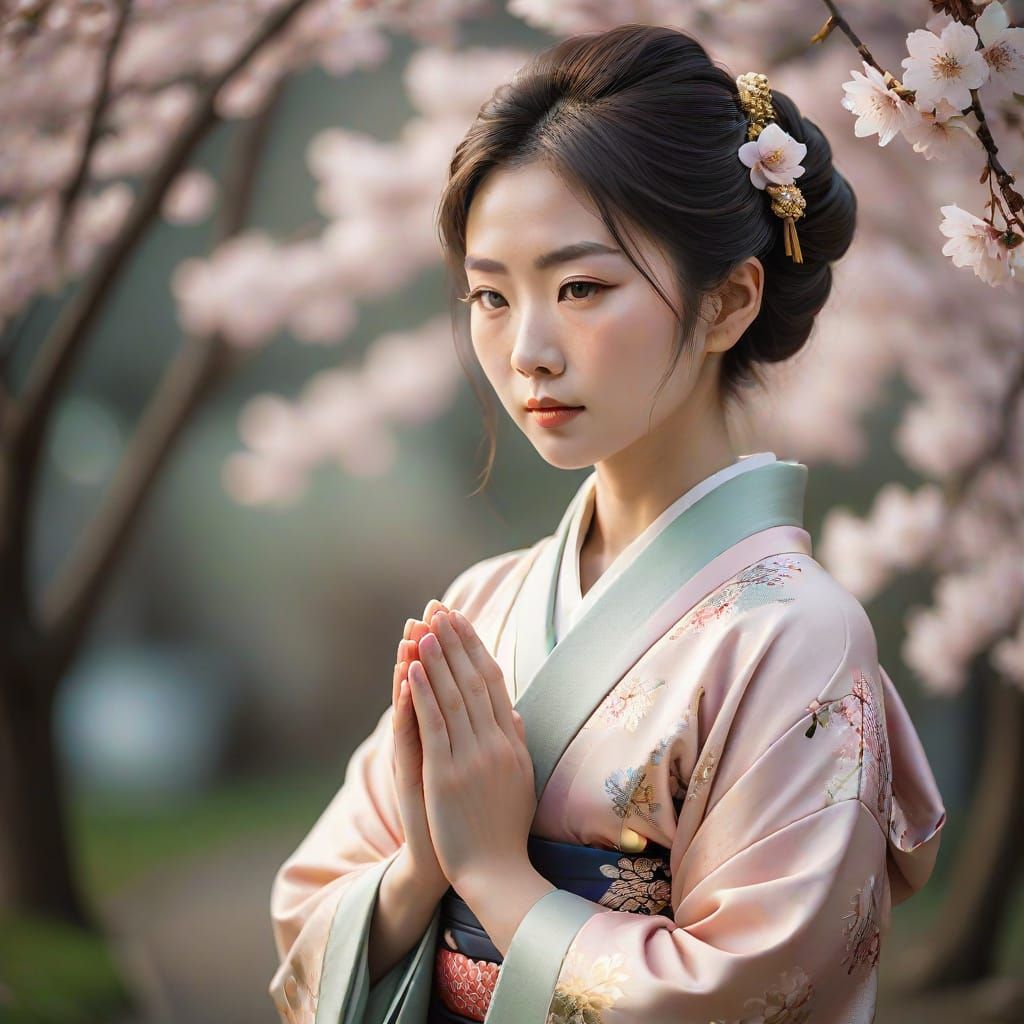 Elegant Japanese Goddess in Soft Focus, Inspired by Traditio...