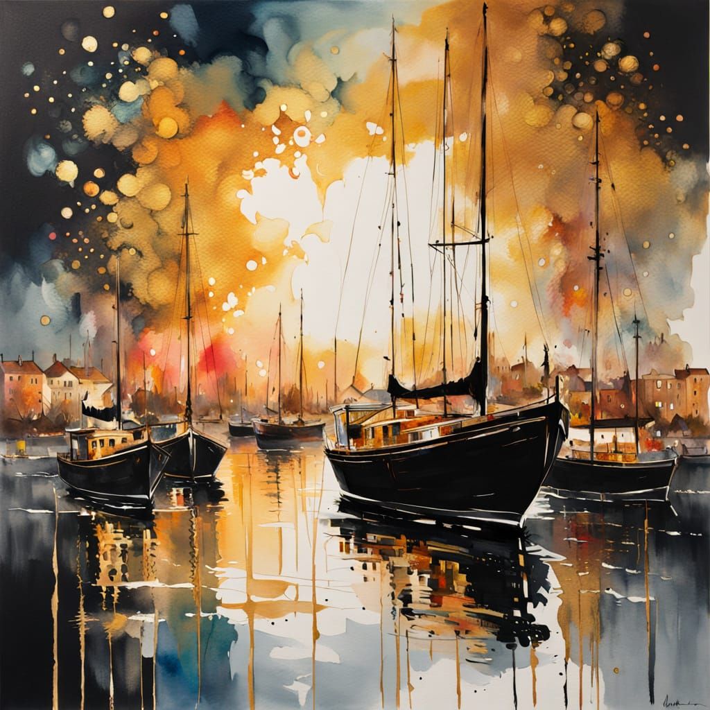 Sunlit Harbor with Elegant Ships in Luminous Fusion Style