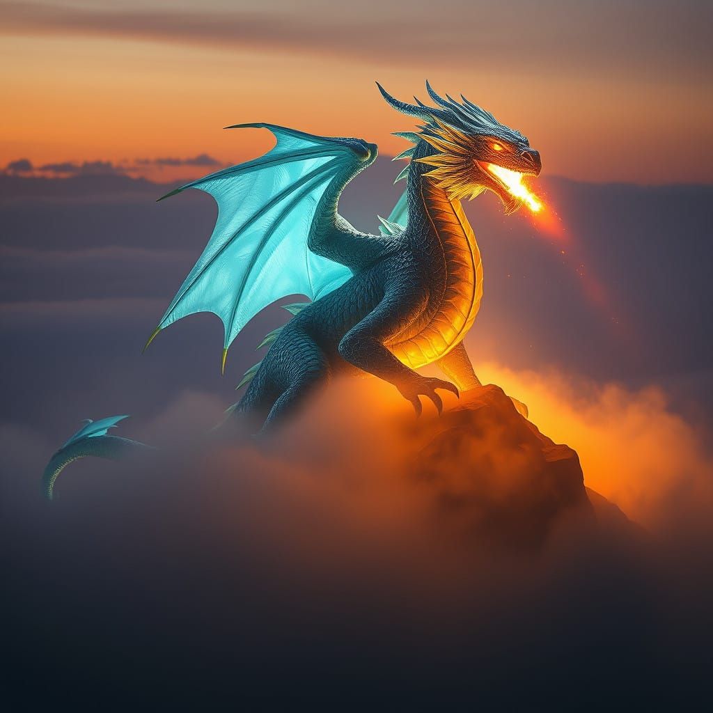 Majestic Creature of Luminous Scales and Blazing Fire