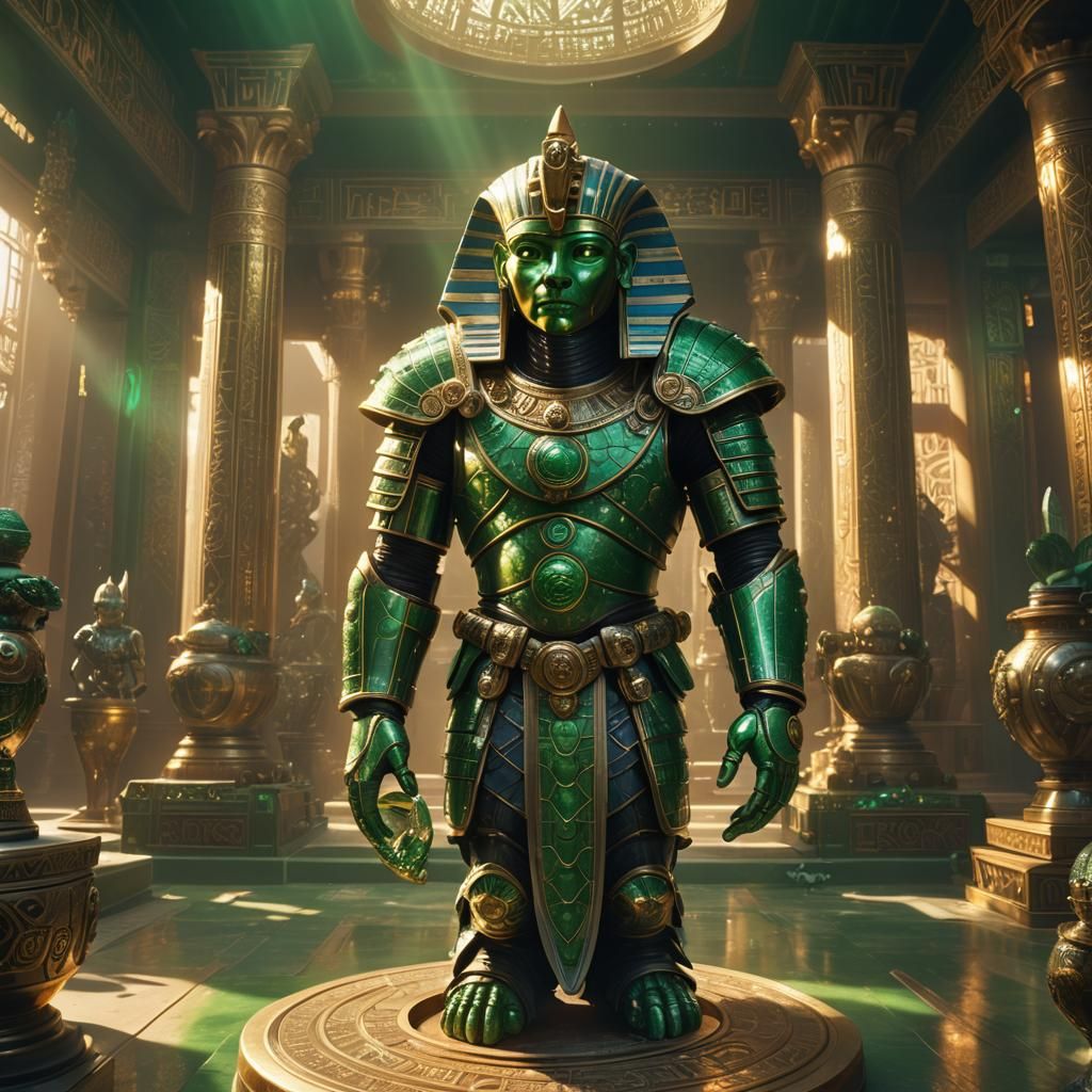 Sci-Fi Pharaoh with Asteroid Core in Ghibli Style