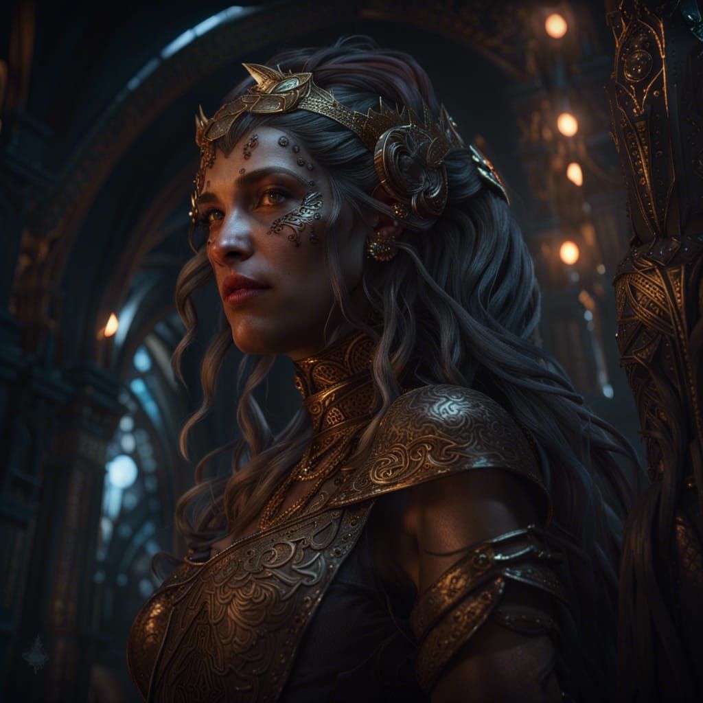 Dark Fantasy Warrior Princess in Art Nouveau Style