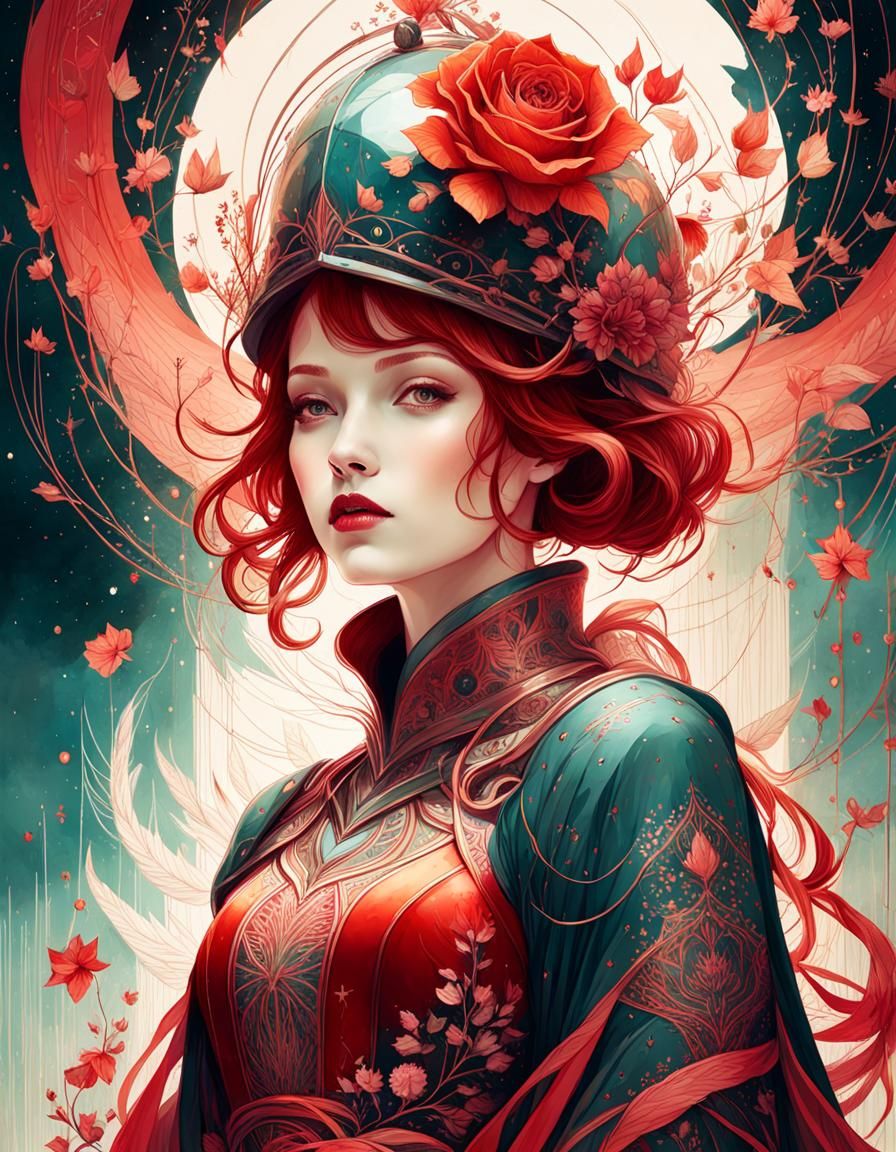 Rose Knight Woman of Stars in Digital Painting