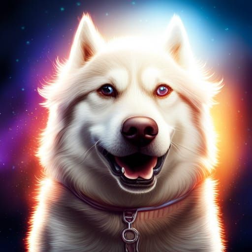 Hyperrealistic Husky Portrait with Cosmic Energy
