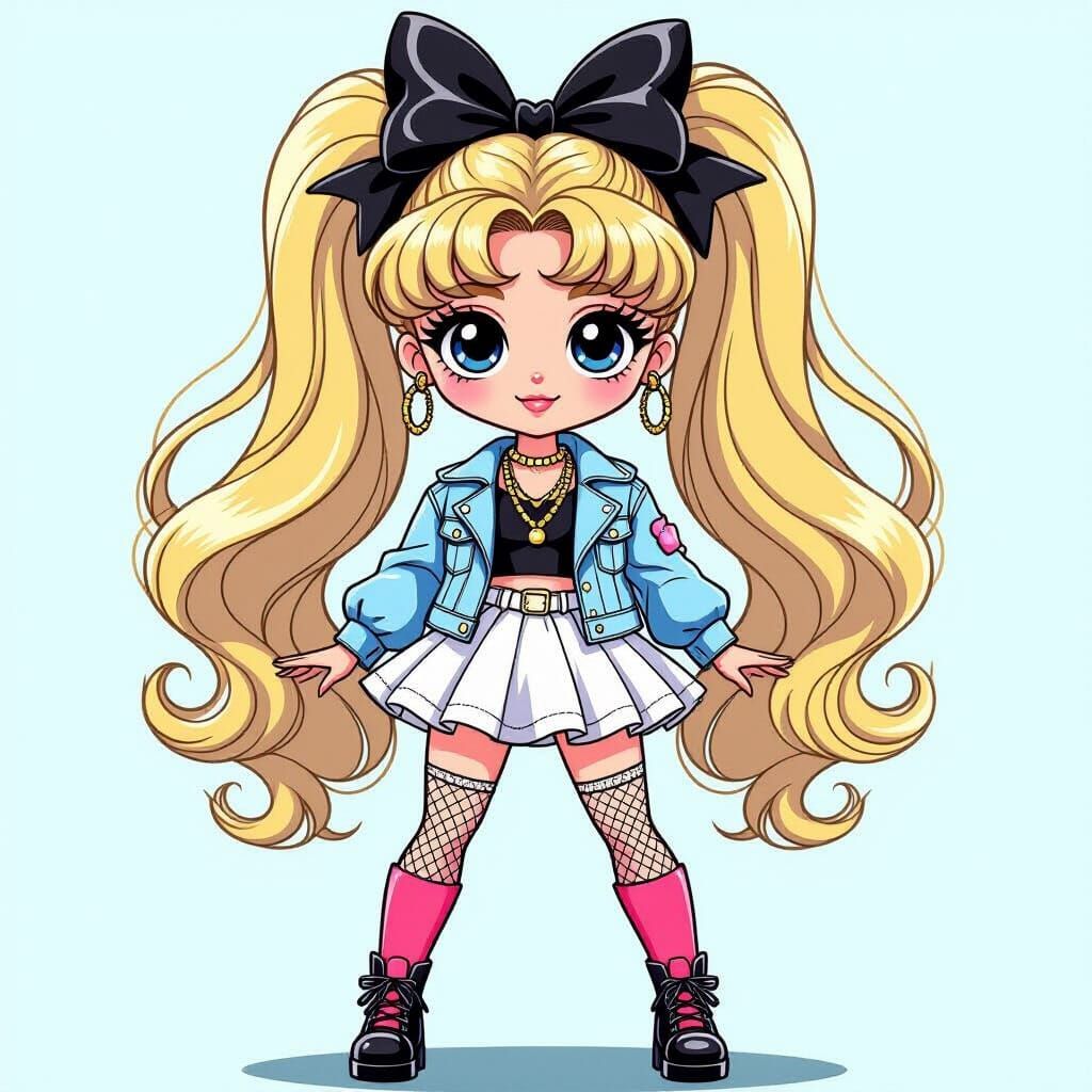 Cute 80s Anime Doll with Blonde Hair and Big Eyes