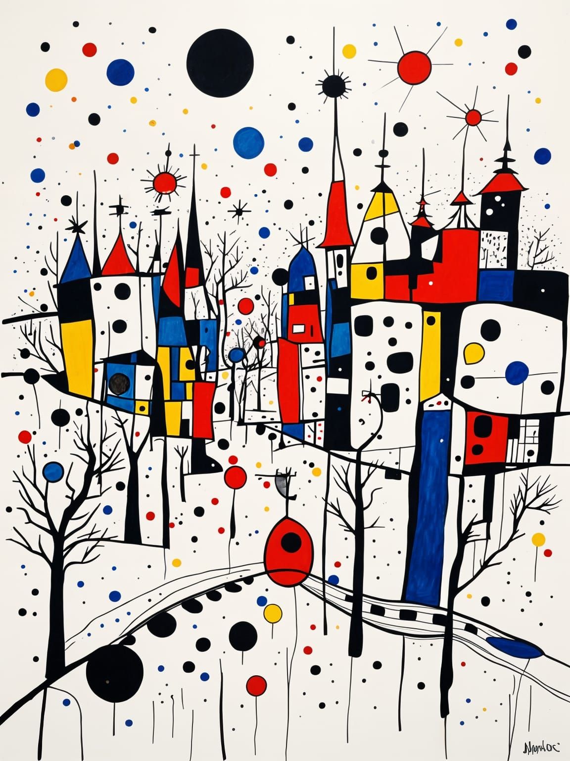Mondrian Miro Minimalism Winter Wonderland Scene