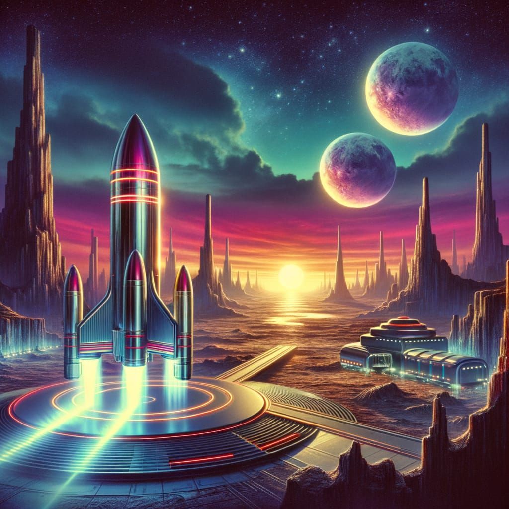 Retro Rocket Launch on Alien Planet