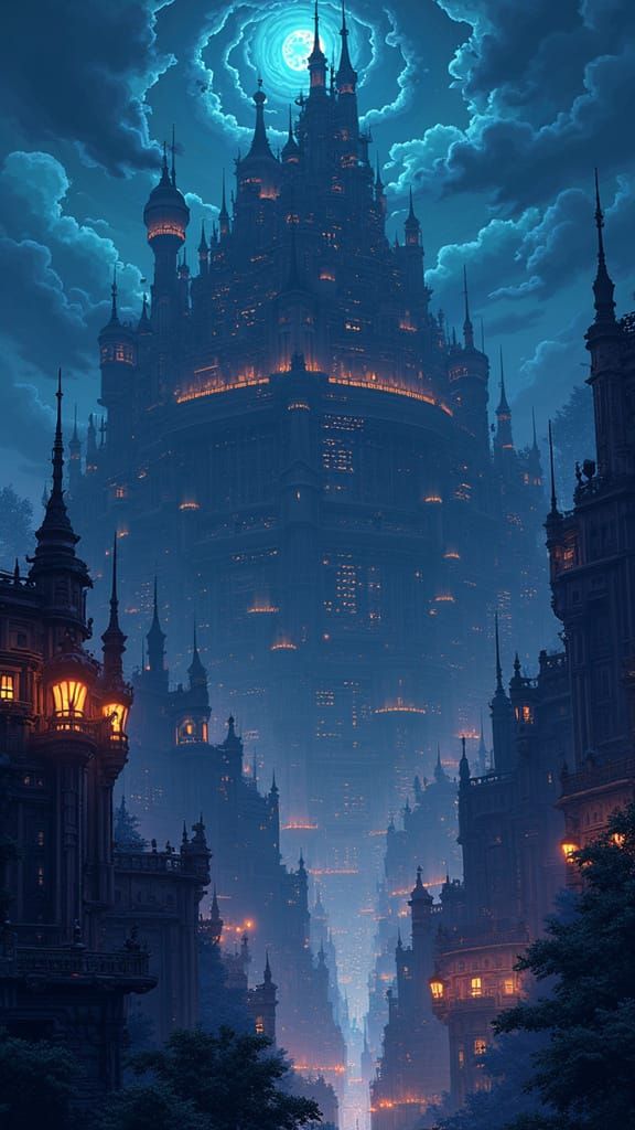 Epic Pixel Art Isekai World at Night