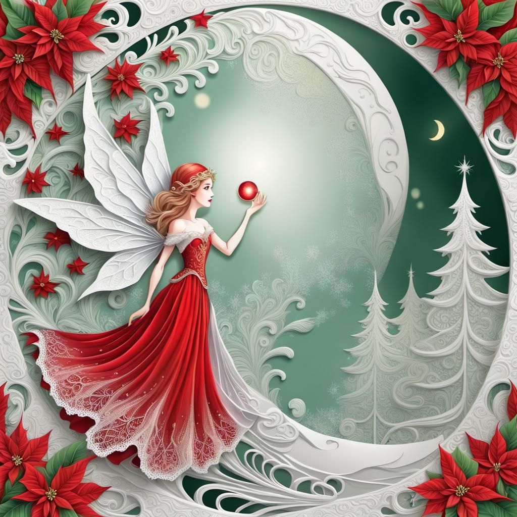 Christmas Fairy Emerging from Narnia with Red Moon