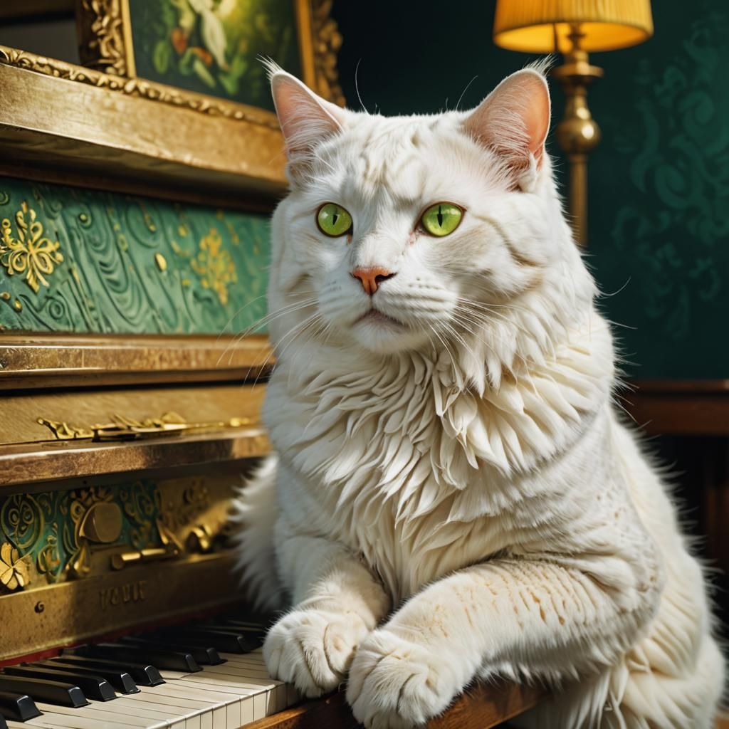 White Cat with Yellow Eyes, Digital Art