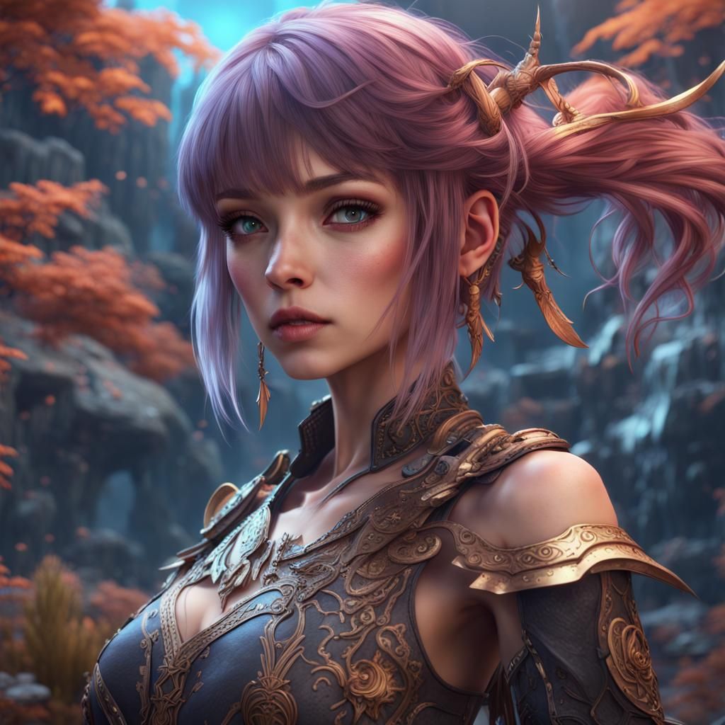 Anime Girl in Detailed Fantasy World