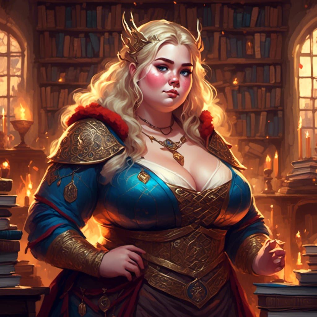 Half-Elf Wizard in Library with Magical Runes
