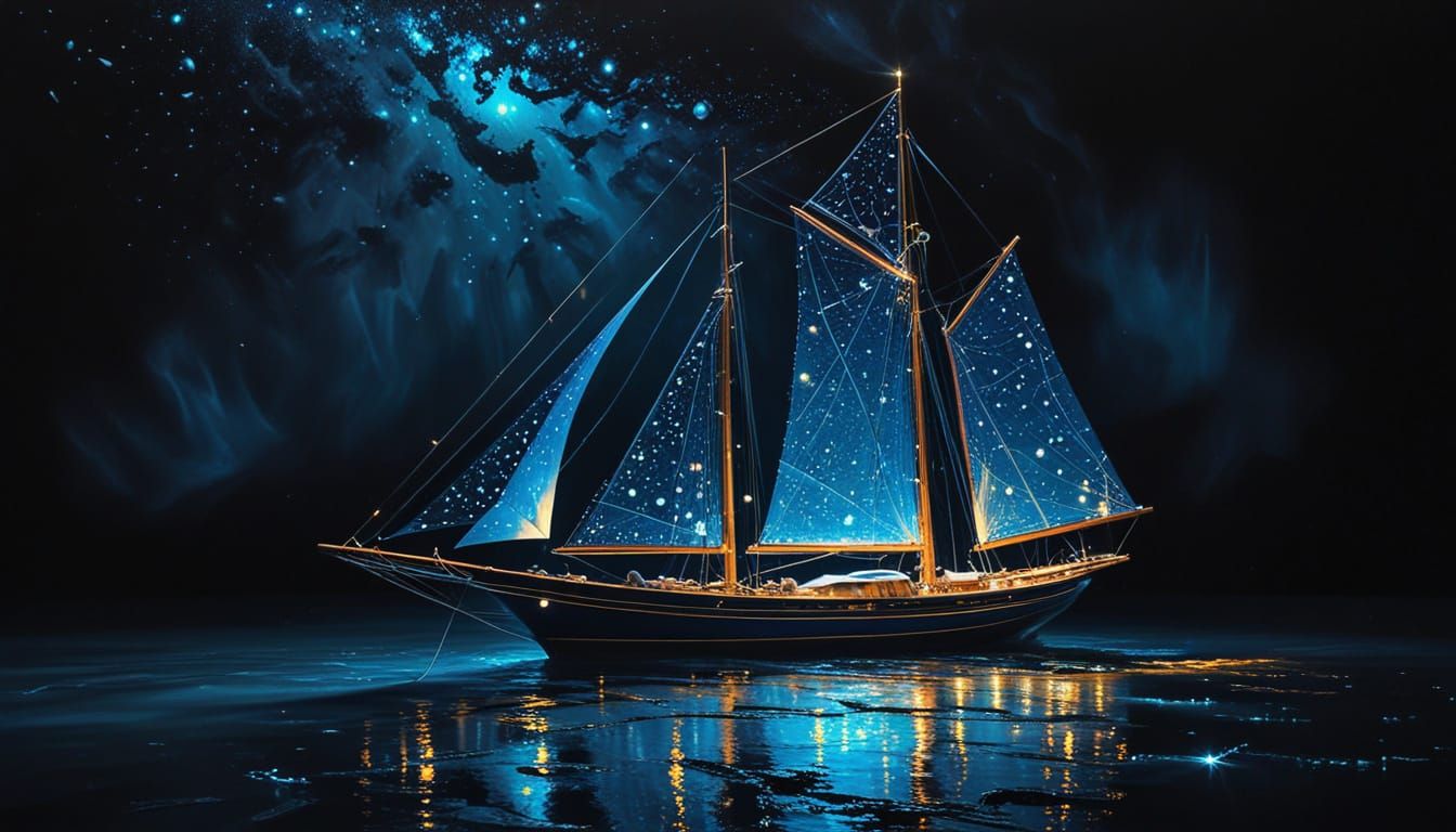 Luminous Geometric Dots Form Futuristic Sailboat