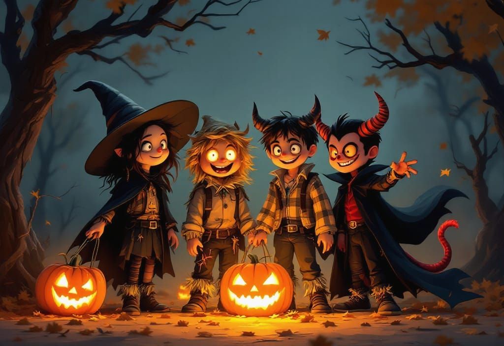 Halloween: Four Children in Scary Costumes