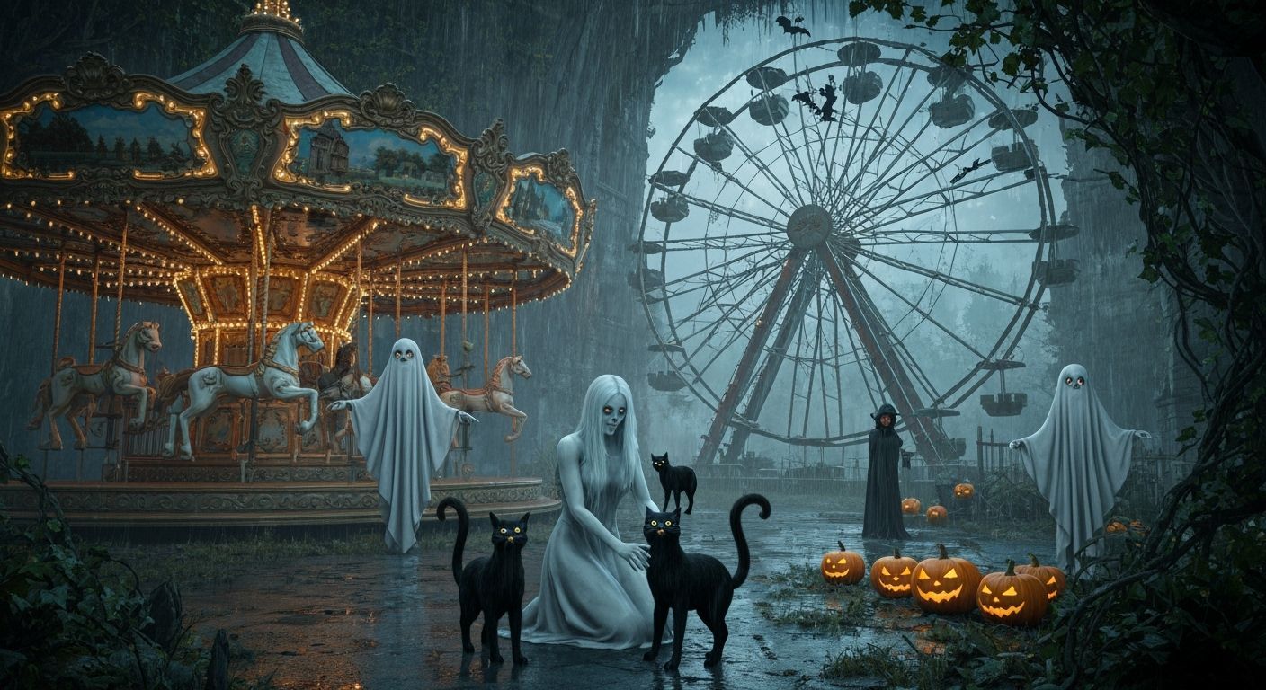 Haunted Luna Park with Mystical Creatures