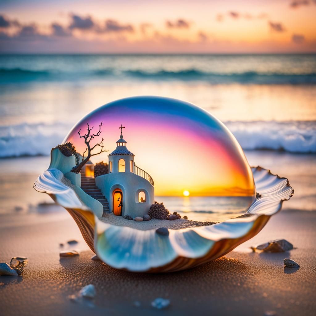 Surreal Fantasy Landscape Inside a Shell