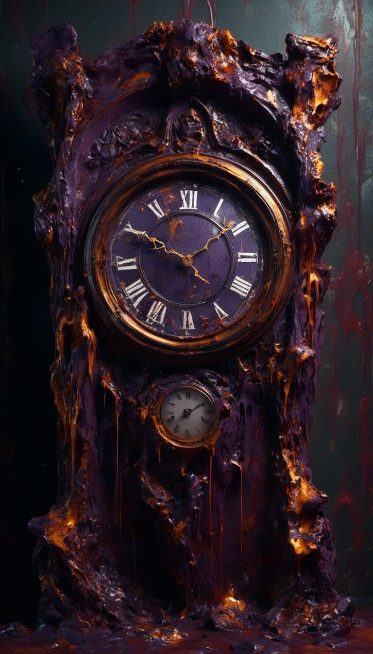Surreal Melting Clock in Dark Fantasy Style