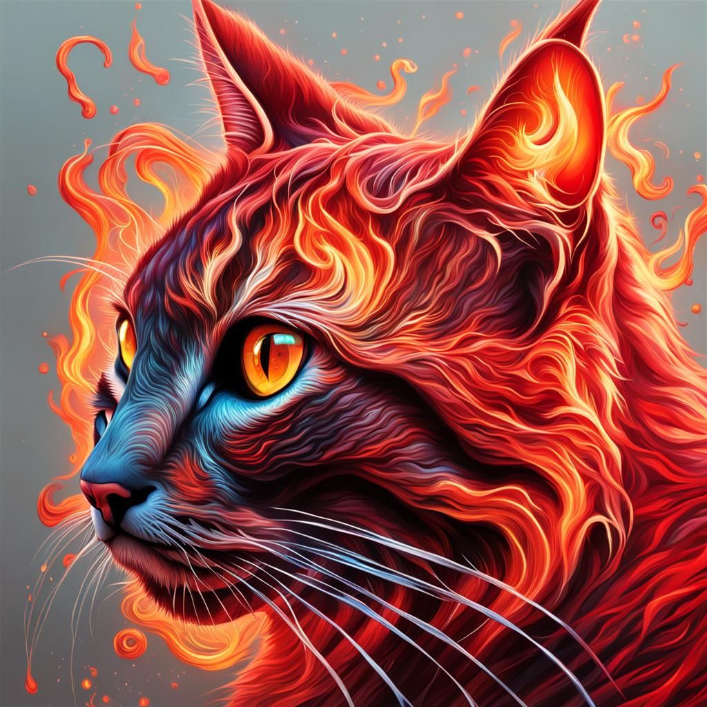 Hyperrealistic Flame Cat with Bioluminescent Eyes