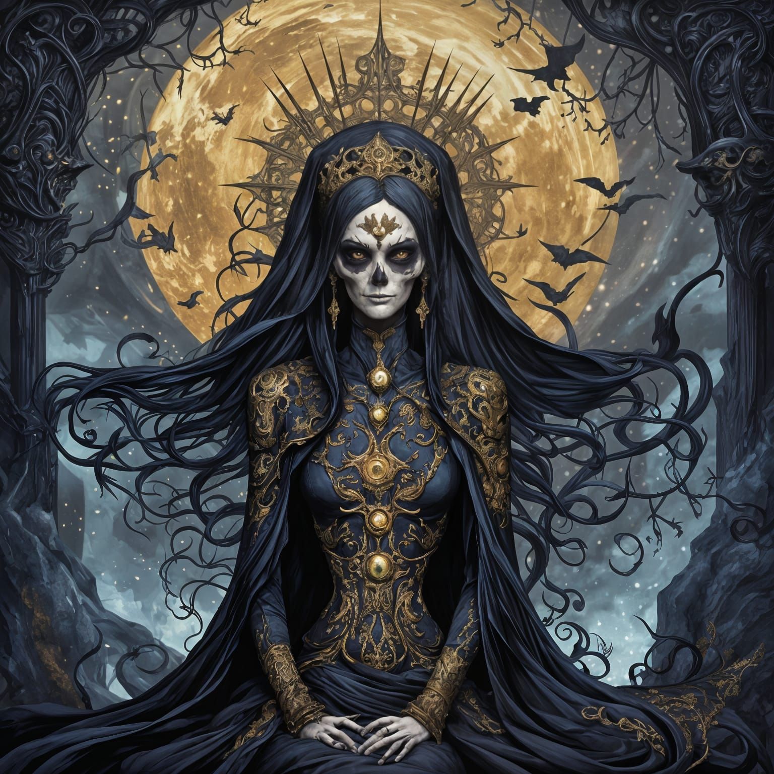 Gothic Skull Beyond Ornate Granite Rock