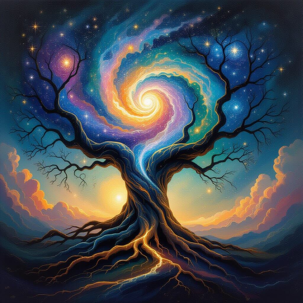 Cosmic Tree of Life in Abstract Expressionism Style
