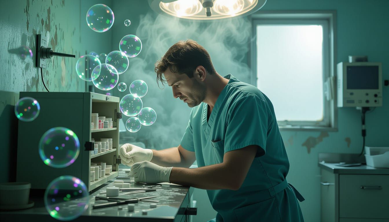 Abstract Horror: Doctor Hunched Over Cabinet