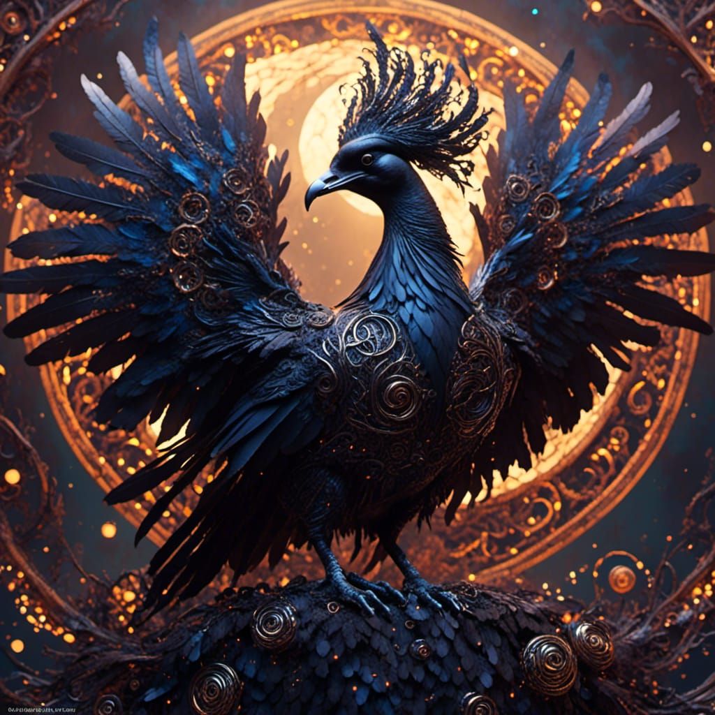 Raven with Celtic Knotwork in Matte Painting Style