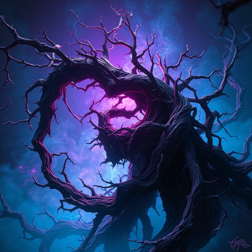 Dark, Mystical Mindscape with Twisted Thorns and Ominous Aur...