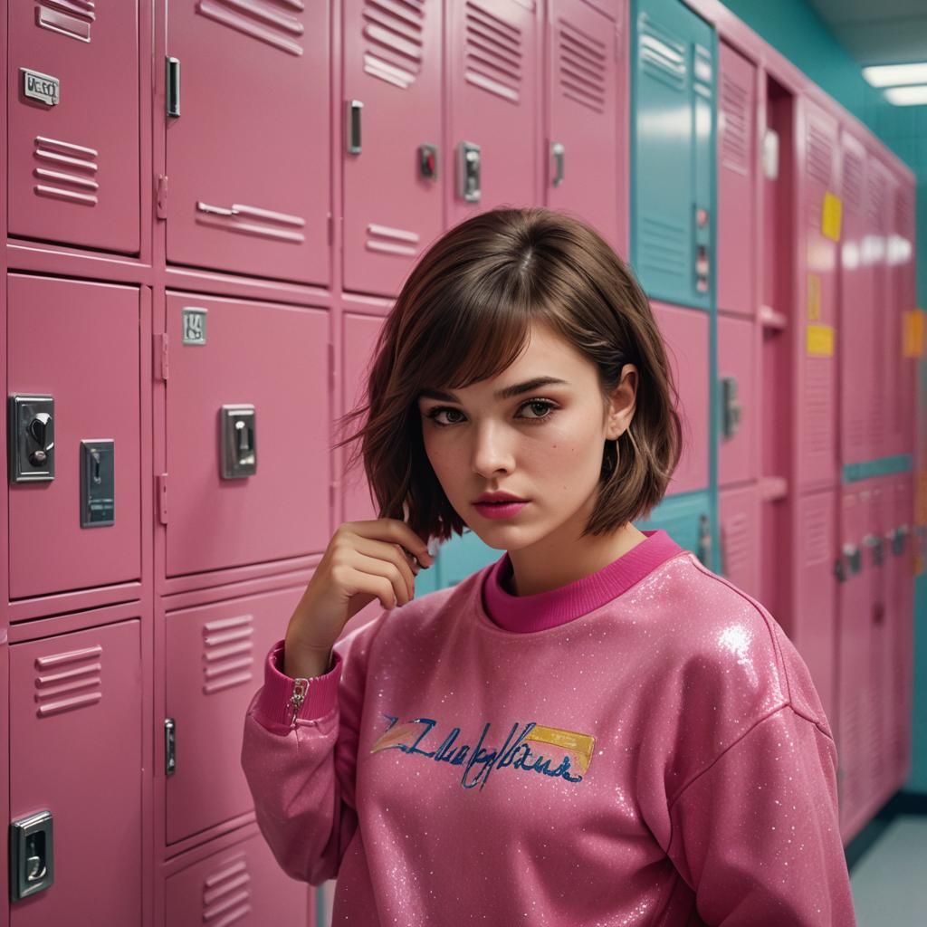 Girl with Lip Gloss in School Hallway