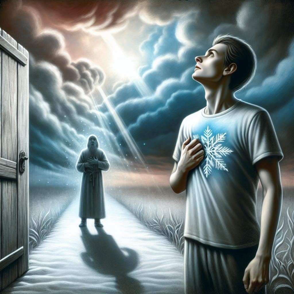 Anxious Figure Waits Under Dramatic Sky, Spiritual Anticipat...