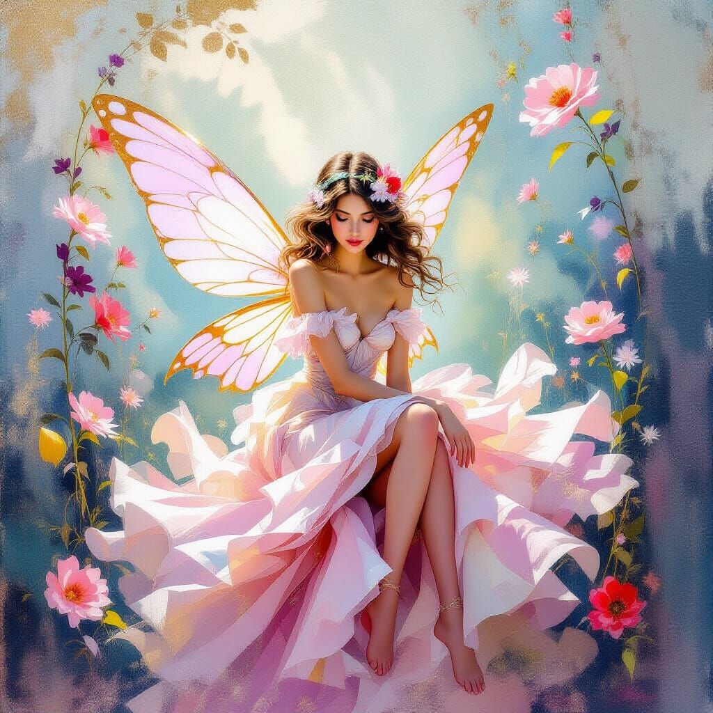 Fairy in Impressionist Rococo Metamodern Painting