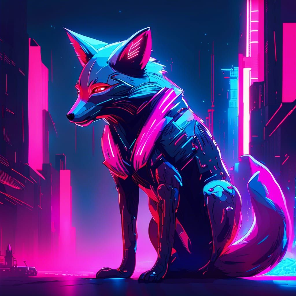 Cyber Fox in Neon Cityscape