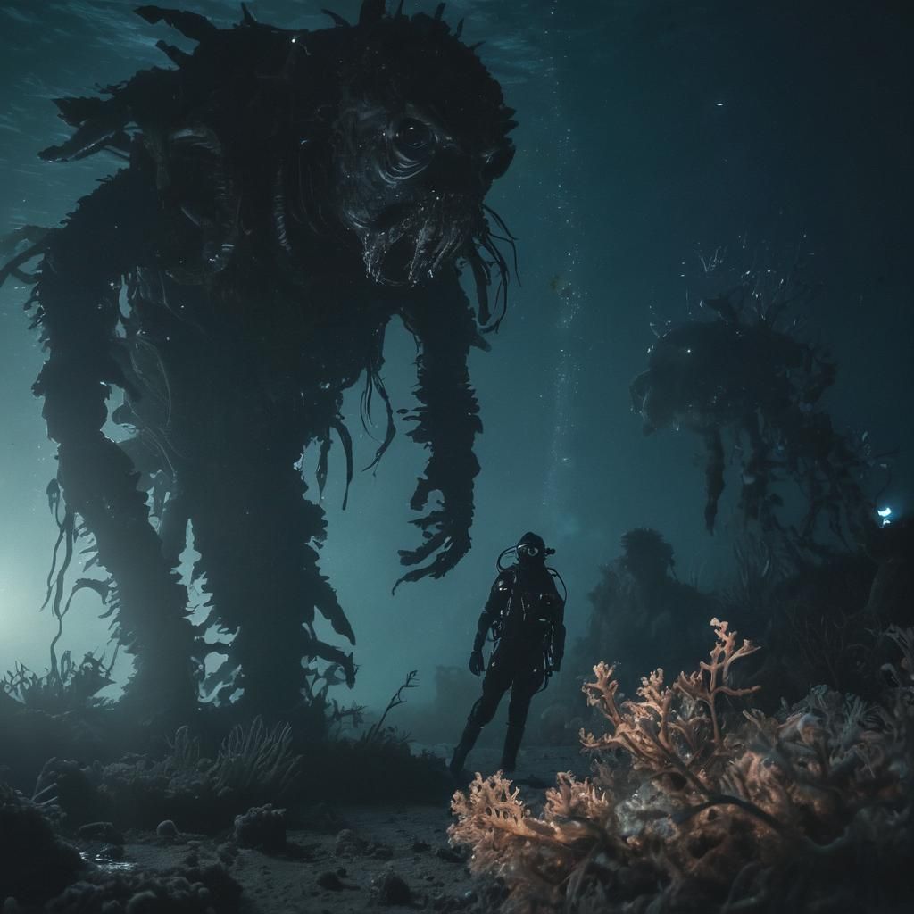 Underwater Shadow: A Dark Cinematic Film Still